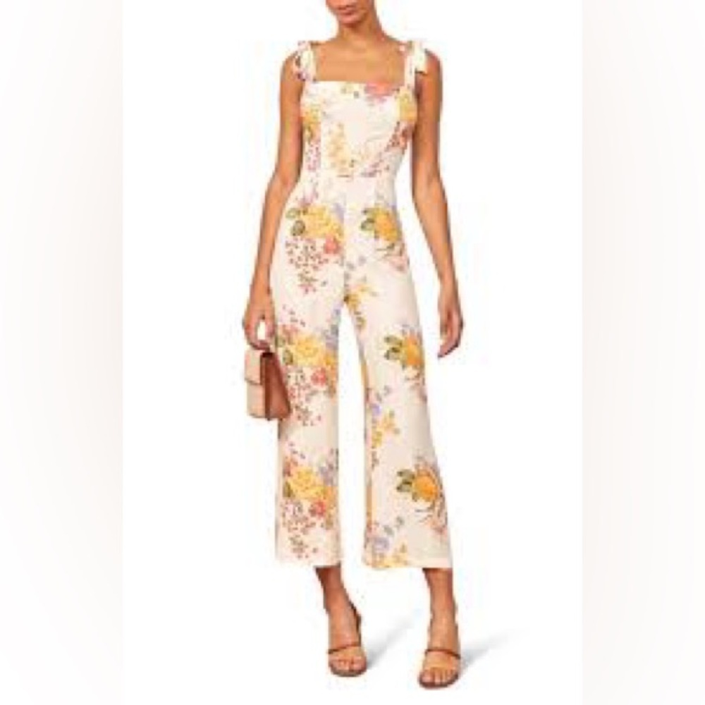 Reformation Fay sleeveless tie shoulder jumpsuit in Floral Bouquet white - 2 NWT